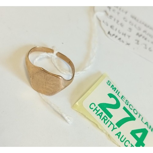 274 - Fully hallmarked 9ct gold ring size S approx. weighs 3.3g approx.