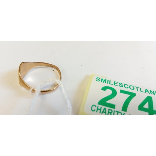 274 - Fully hallmarked 9ct gold ring size S approx. weighs 3.3g approx.