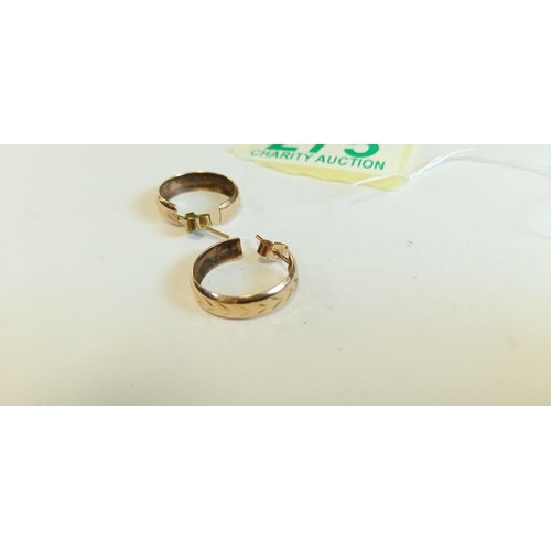 275 - Pair of fully hallmarked 9ct gold hoop earrings weighs 1.3g approx.