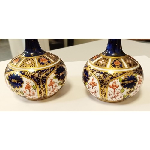 295 - Pair of Royal Crown Derby old Amari Japan pattern 1128 & 1342 miniature bottle shaped vases