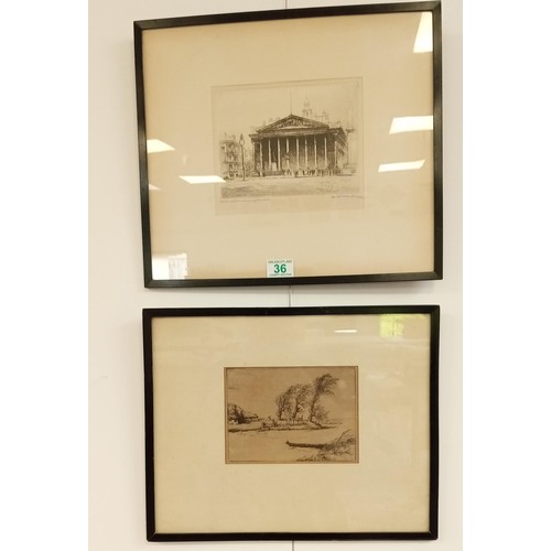 36 - Pair of vintage etchings to include The Royal Exchange London & one other