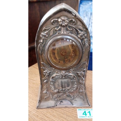 41 - Art Nouveau silver plate mantle clock