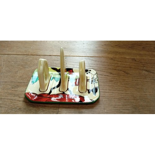 54 - Claris Cliff Bizarre range Fantasque hand painted toast rack for one