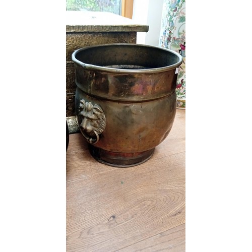 63 - Brass stick stand, coal box, scuttle and pot