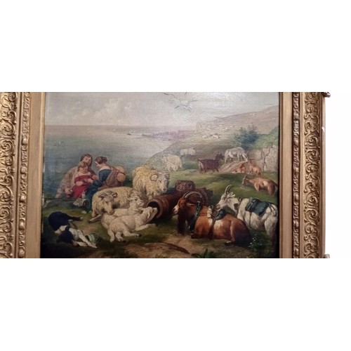 92 - After Edwin Landseer A Time for Peace oil on canvas framed