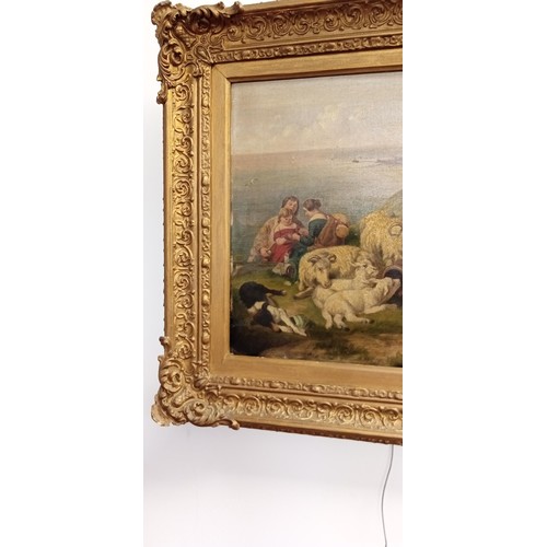 92 - After Edwin Landseer A Time for Peace oil on canvas framed