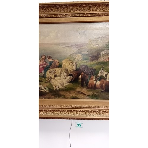 92 - After Edwin Landseer A Time for Peace oil on canvas framed