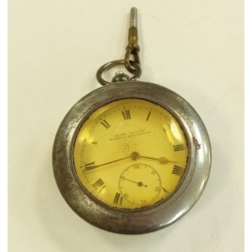 107 - 925 silver pocket watch with protective case , Acme Lever, H Samuel Manchester