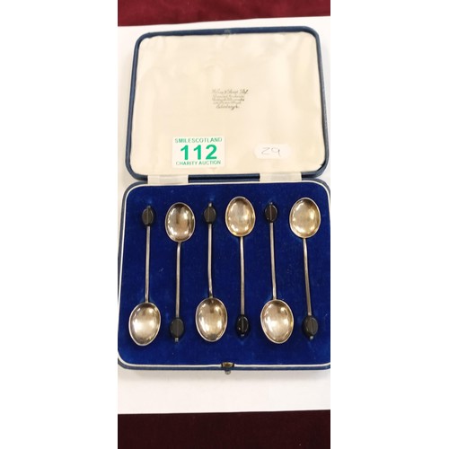 112 - Sterling Silver coffee Bean tea spoons in a case