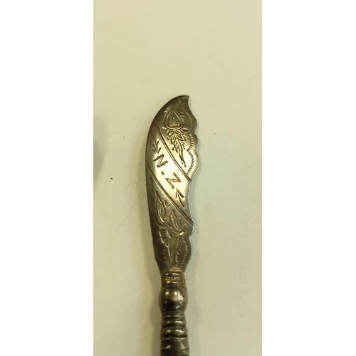 116 - Sterling Silver hall marked with Jade handles Fish knife and a spoon