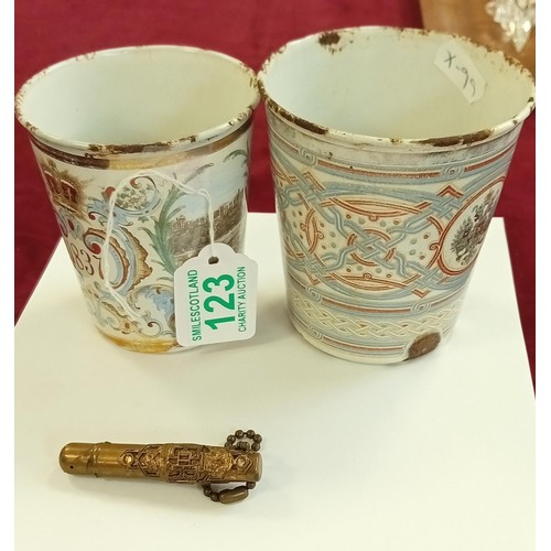 123 - 1897 & 1896 enamel Royal memorabilia mugs plus 1953 coronation pencil