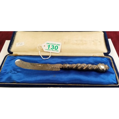 130 - Silver hallmarked butter knife in a case