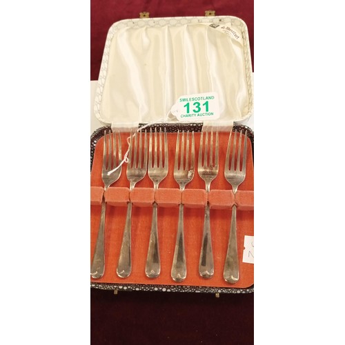 131 - 6 silver hallmarked desert forks in original case