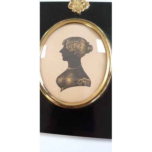 138 - Antique hand painted miniature portrait plus vintage silhouette