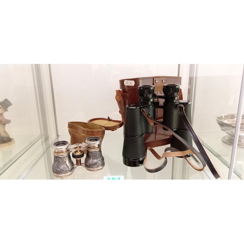 151 - Pair of vintage Wray 9/40 binoculars plus vintage opera glasses