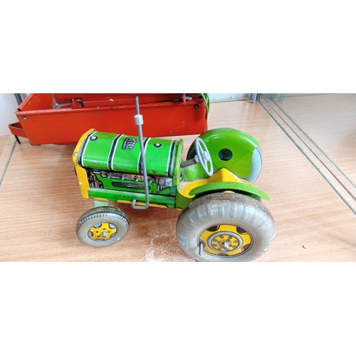 172 - Vintage Mettoy metal tractor & trailer plus accessories toy