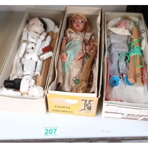 207 - 3 Vintage puppets to include Andy Pandy and others