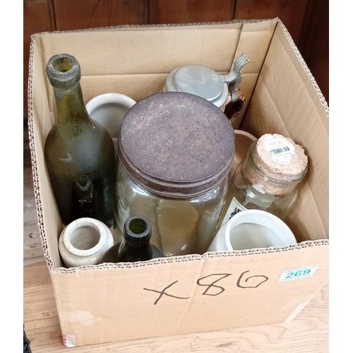 269 - Box of vintage jars and bottles