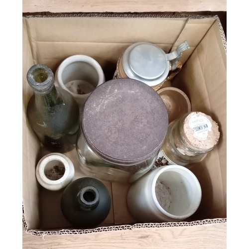 269 - Box of vintage jars and bottles