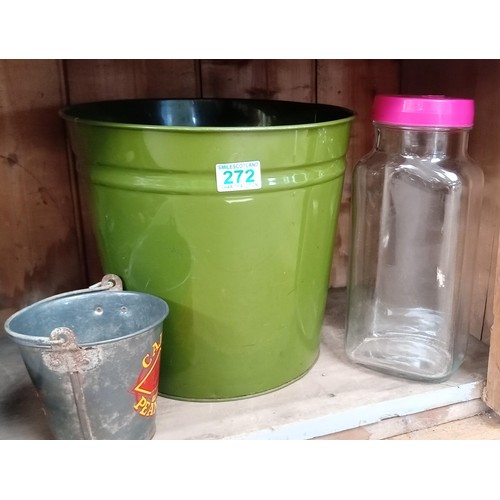 272 - Vintage bucket, sweet jar and miniature bucket