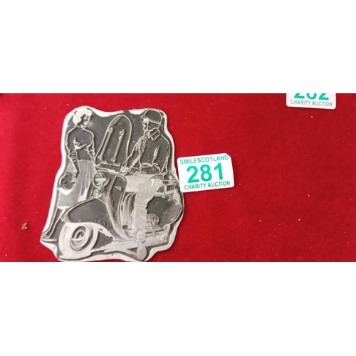 281 - Printing stamp of a Vespa style motor cycle