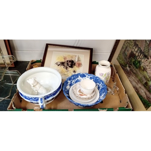 292 - Selection of mixed items to include cake stand and framed tapestry