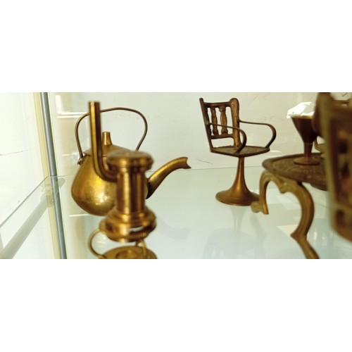 305 - Miniature brass items to include table & chairs