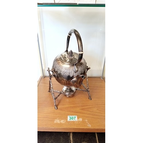 307 - Antique silver plated spirit kettle with stand