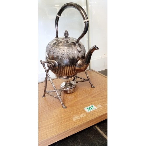 307 - Antique silver plated spirit kettle with stand