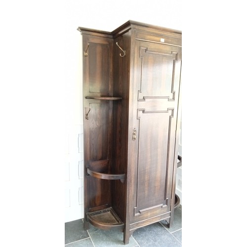 310 - Large hallway coat & umbrella stand with single wardrobe door plus 2 vintage coffee tables and a cha... 