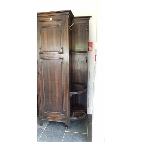 310 - Large hallway coat & umbrella stand with single wardrobe door plus 2 vintage coffee tables and a cha... 