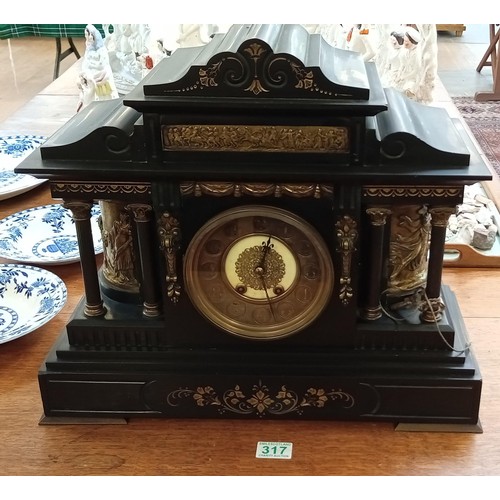 317 - Very heavy ornate slate large mantle clock