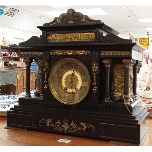 317 - Very heavy ornate slate large mantle clock