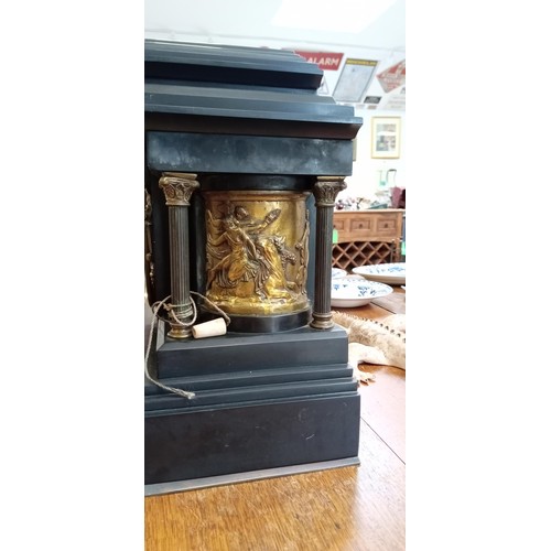 317 - Very heavy ornate slate large mantle clock