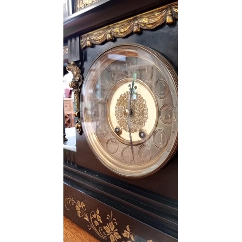 317 - Very heavy ornate slate large mantle clock