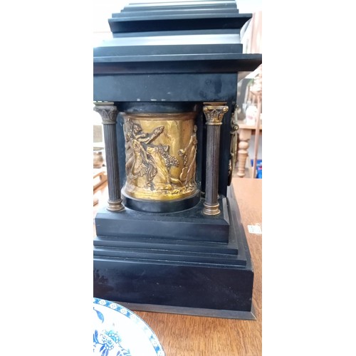 317 - Very heavy ornate slate large mantle clock