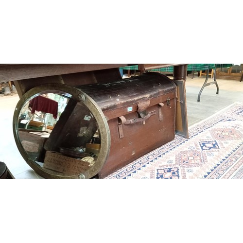 325 - Domed possible leather travel trunk plus mirror and picture