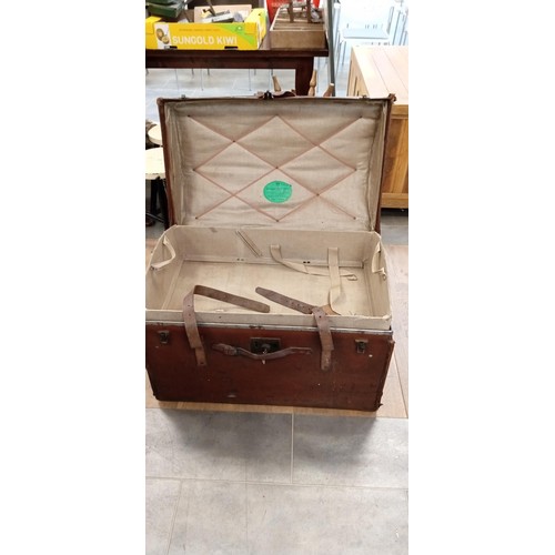 325 - Domed possible leather travel trunk plus mirror and picture