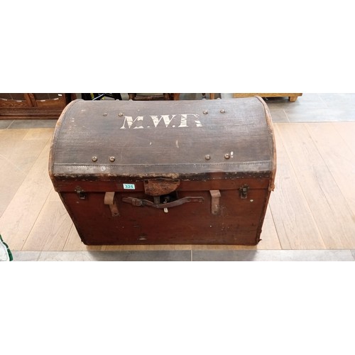 325 - Domed possible leather travel trunk plus mirror and picture