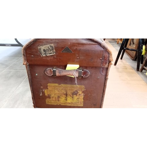 325 - Domed possible leather travel trunk plus mirror and picture