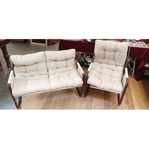 329 - 1970's Vintage Retro Danish sling chair and 2 seater sling settee