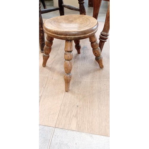 347 - 2 Vintage wooden stools and a milk stool