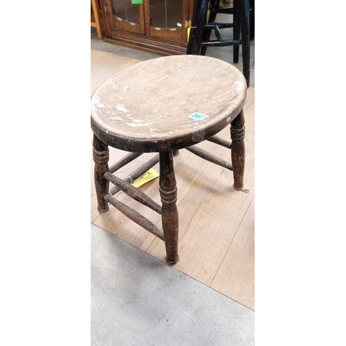 347 - 2 Vintage wooden stools and a milk stool