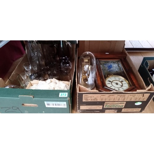 372 - 2 Boxes of clocks and glassware