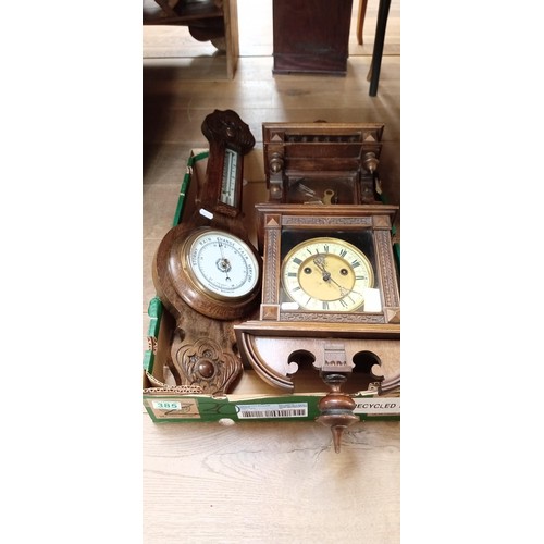 385 - Vintage clock and barometer