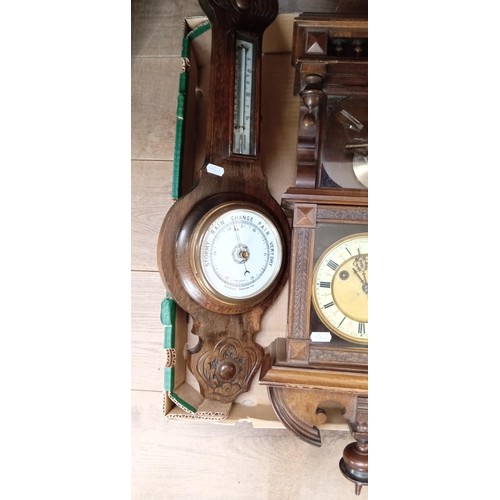 385 - Vintage clock and barometer