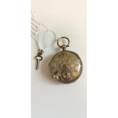 12 - Sterling silver pocket watch London hallmark with key