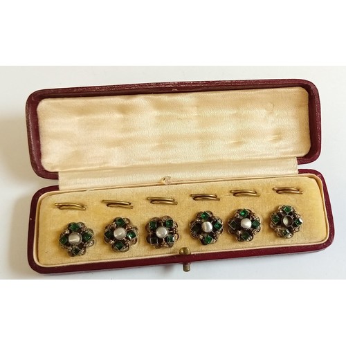 24 - Set of 6 Victorian buttons.  hallmarks unclear in original leather box