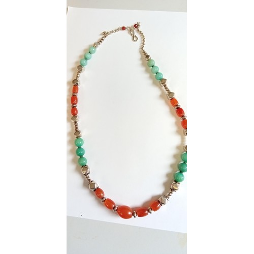 51 - Sterling silver, aventurin & carnelian necklace