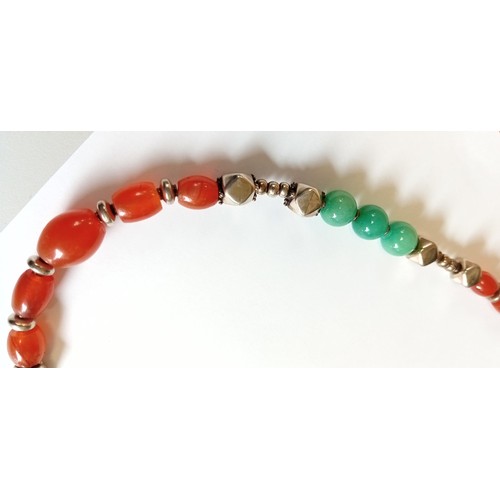 51 - Sterling silver, aventurin & carnelian necklace